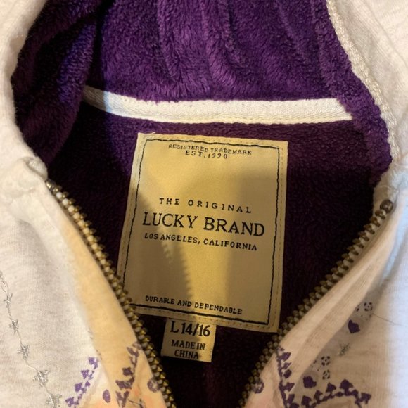 Hoodie Sweatshirt Lucky Brand Girls Large 14/16 Microfiber Lined - Picture 2 of 6